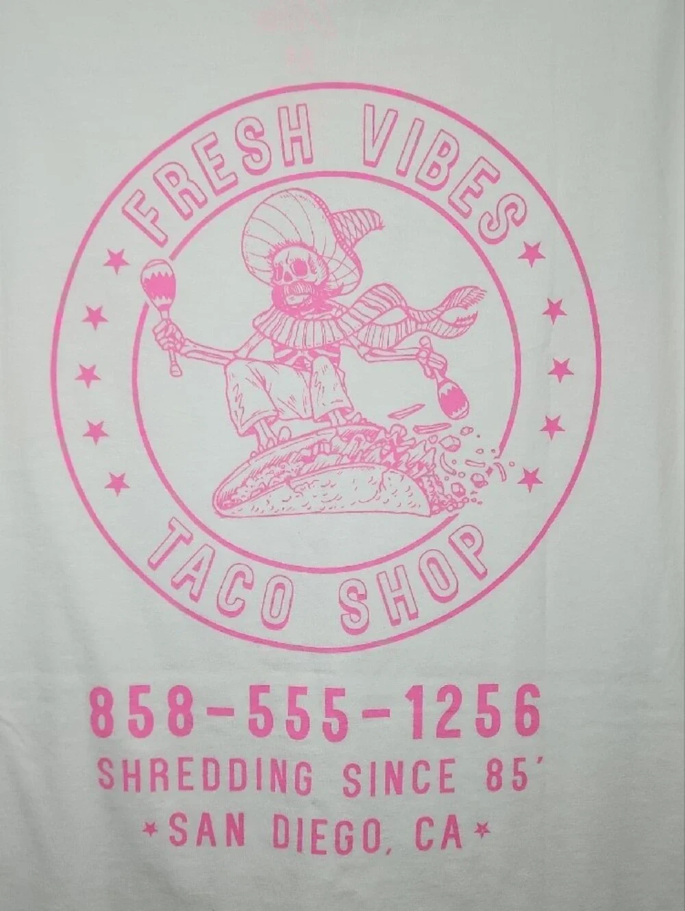 Fresh Vibes Taco Shop Graphic Tee Skeleton Medium New Unisex